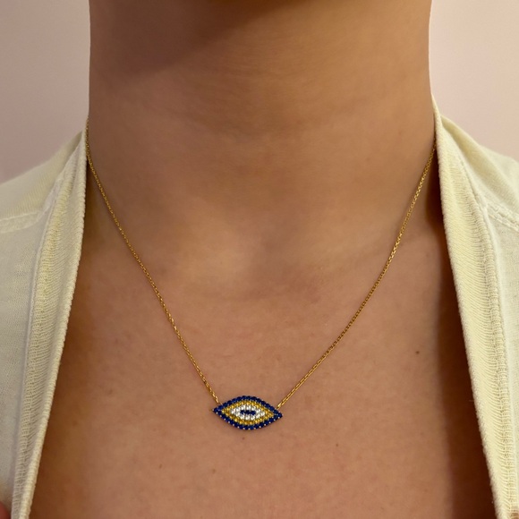 21k solid gold evil eye necklace NIB - Picture 3 of 4